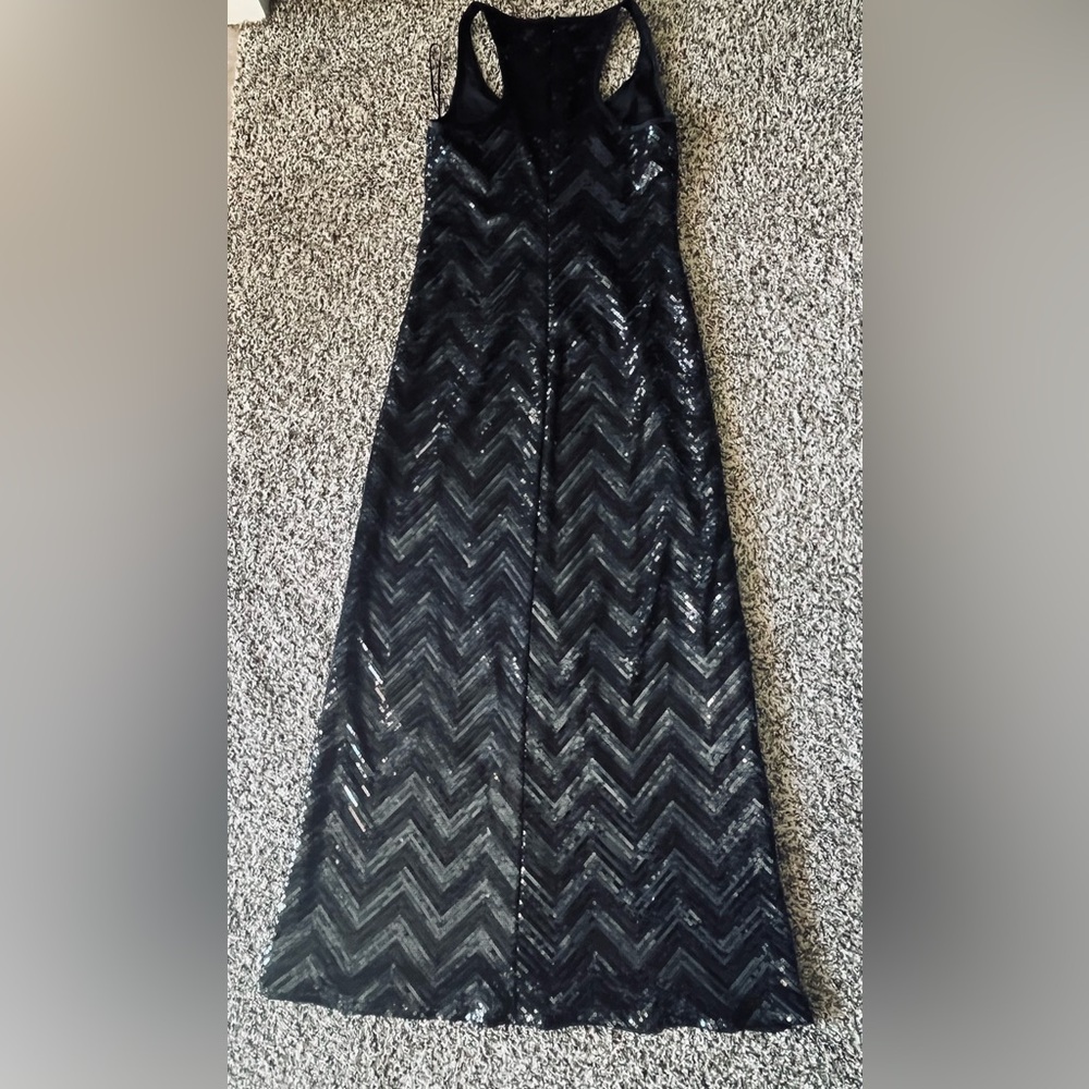 Trina Turk Black Sequin Chevron Maxi Dress  Size 6 “Like New”